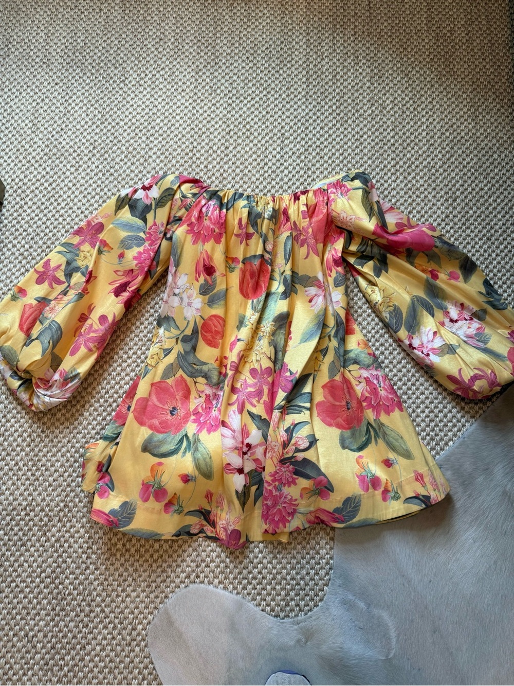 Show Me Your MuMu Yellow Floral Off-Shoulder Mini Dress